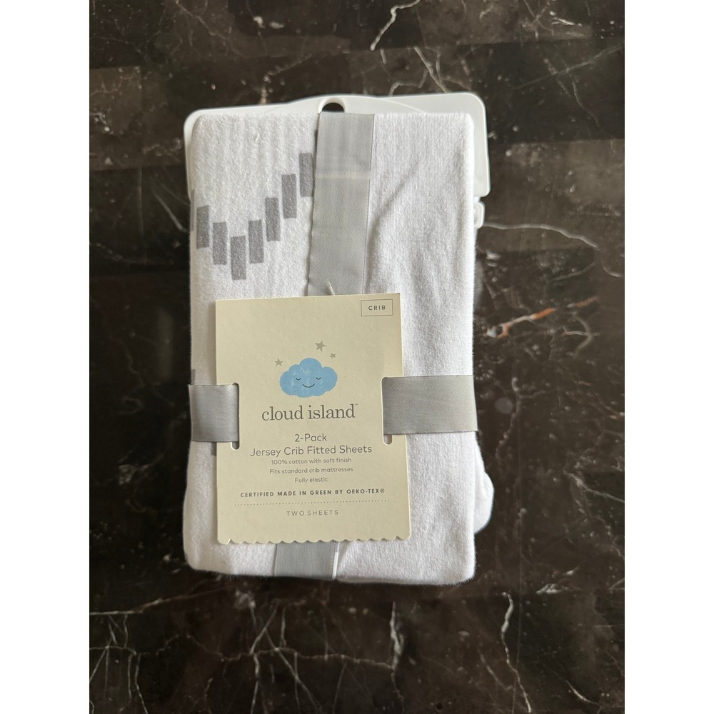 Cloud Island 2-Pack Jersey Crib Fitted Sheets Grey Chevron & Solid White Cotton